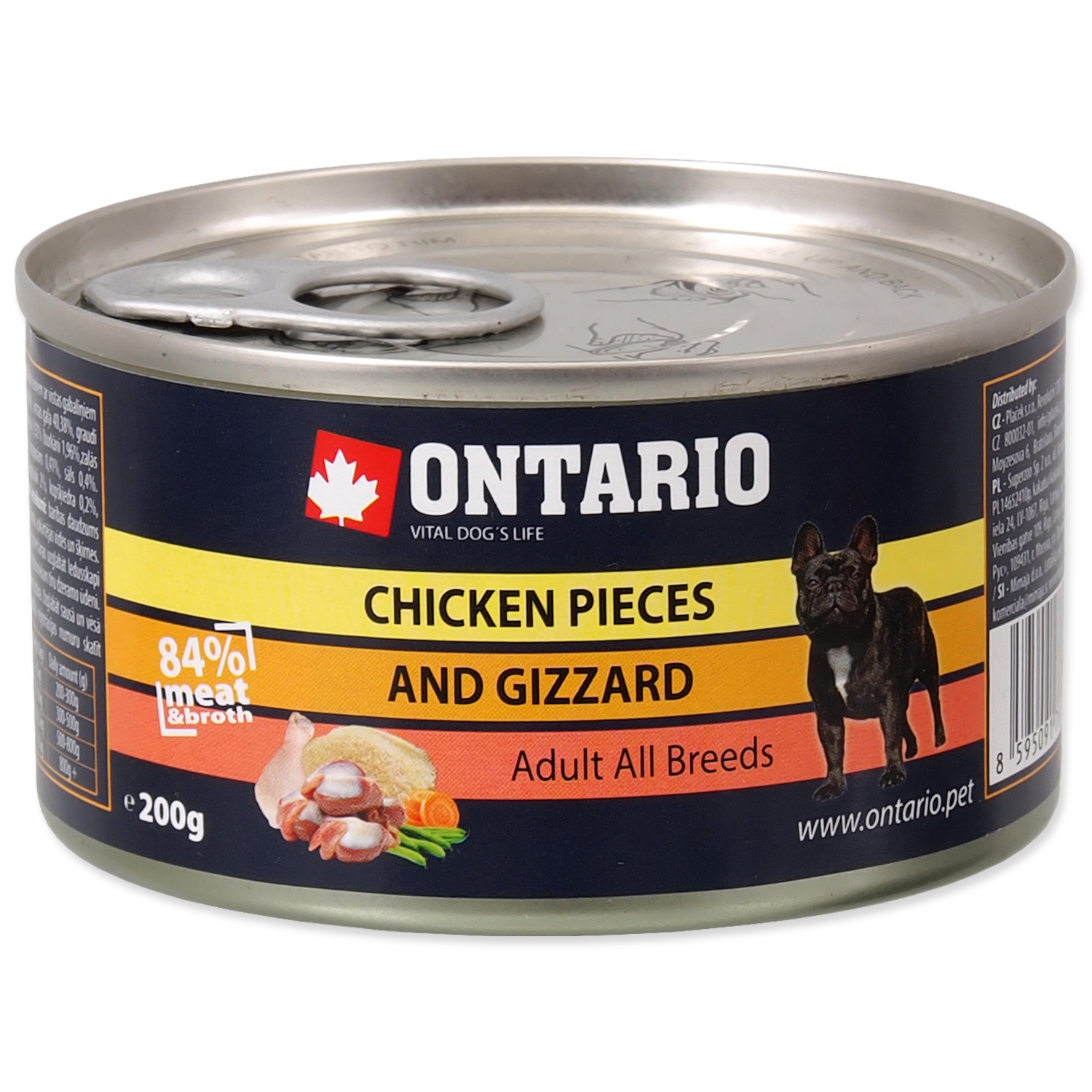 ONTARIO Konzerva Dog Chicken Pieces + Gizzard 200 g