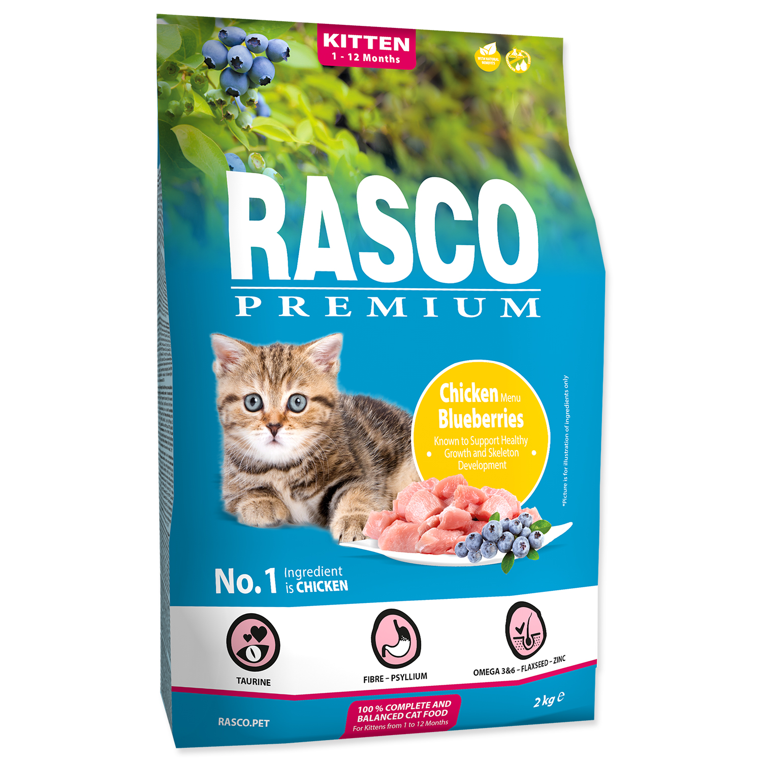 RASCO PREMIUM Krmivo Kitten kuře s borůvkou 2 kg