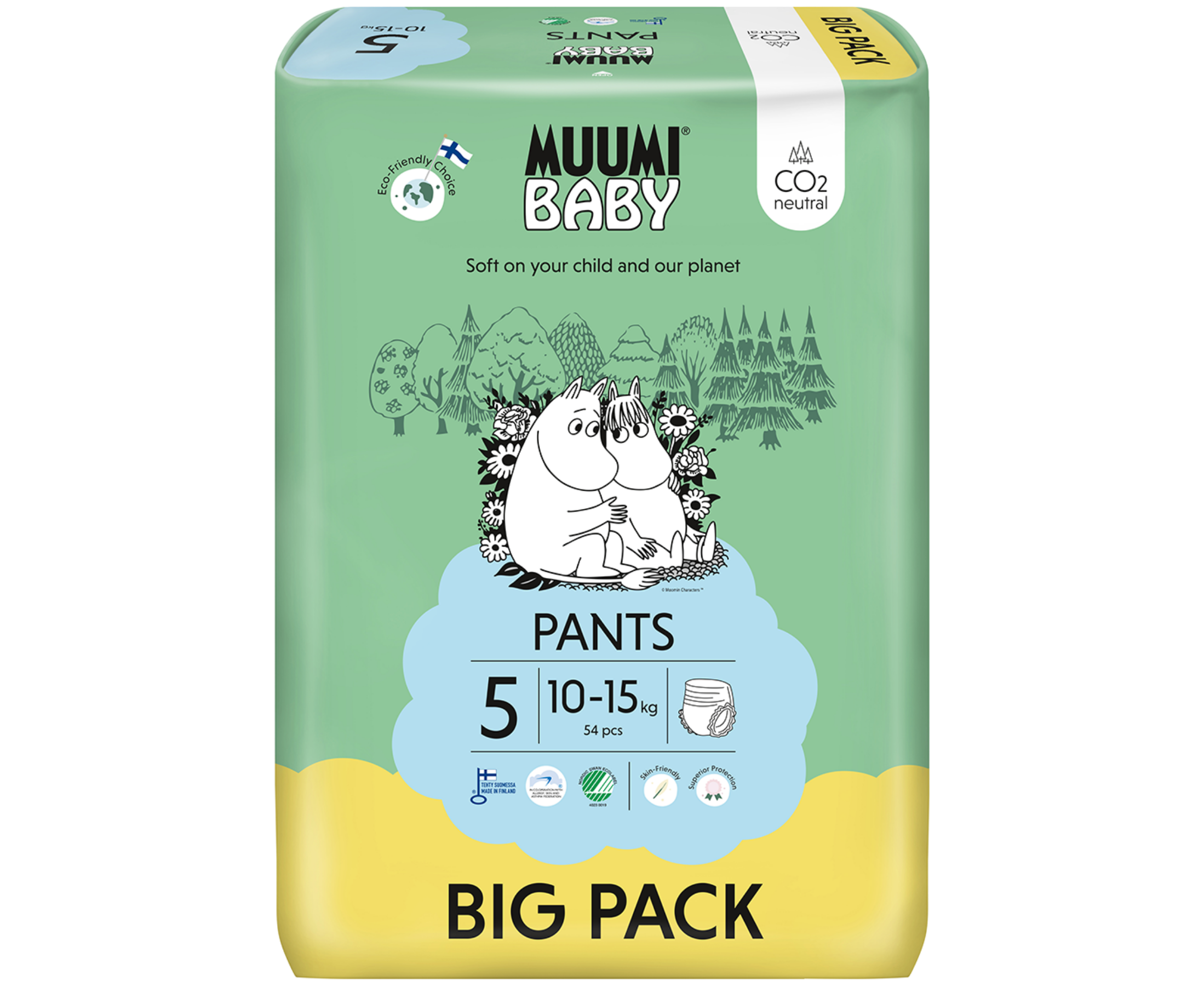 MUUMI BABY Pants 5 Maxi+ 10-15 kg kalhotkové eko pleny 54 ks
