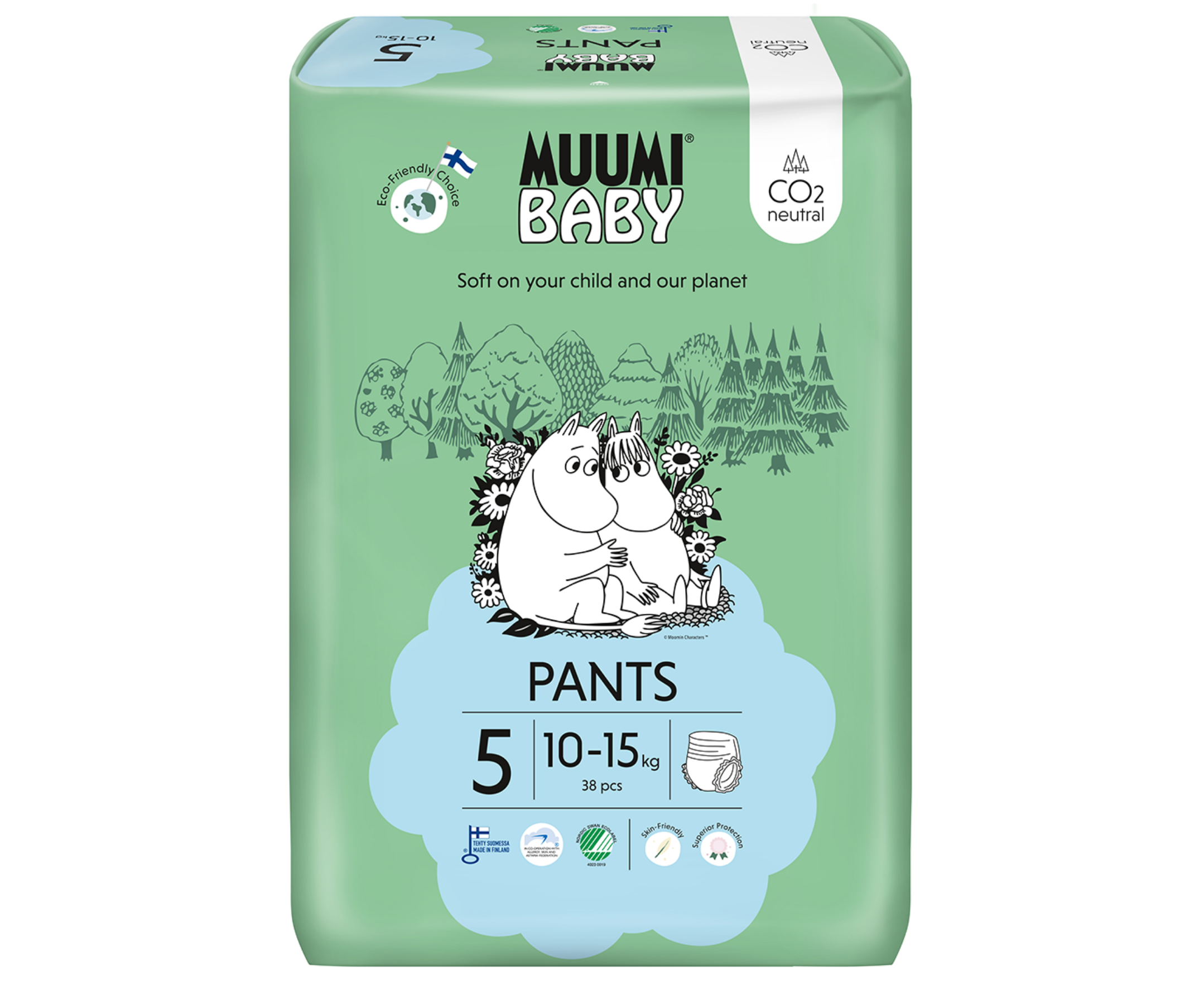 Fotografie MUUMI - Kalhotky plenkové jednorázové 5 Maxi + 10-15kg 38ks Baby Muumi Muumi