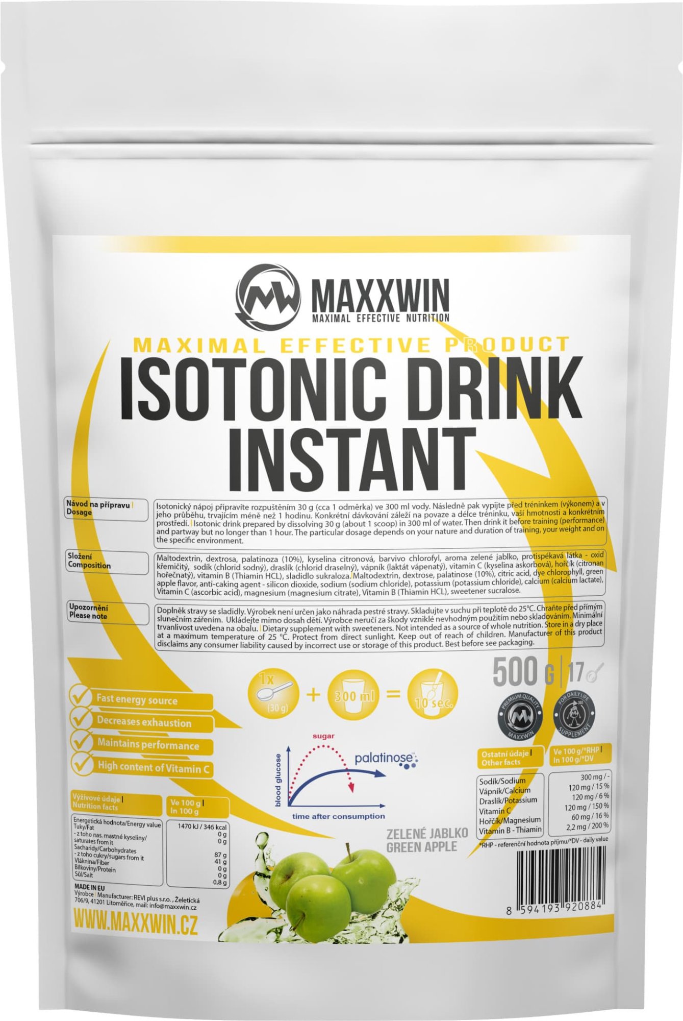 Fotografie Maxxwin Isotonic drink instant zelené jablko 500 g