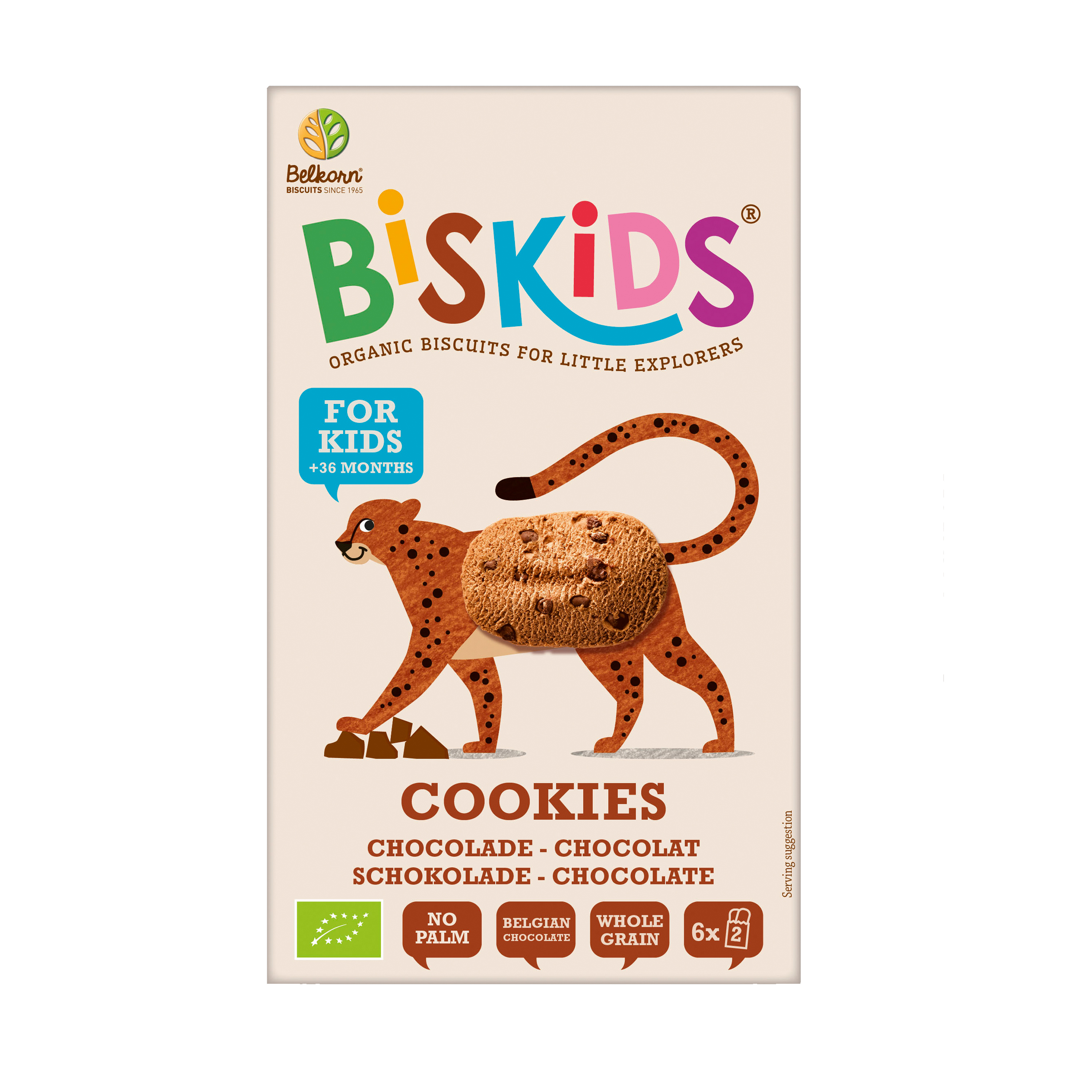 BELKORN BISkids BIO dětské celozrnné sušenky s belgickou čokoládou 6 x 2 ks