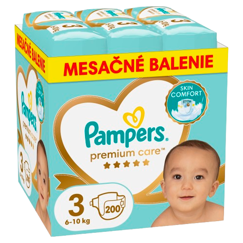 Pampers Plienky jednorázové Premium Care veľ. 3 (6-10 kg) - mesačné balenie 200 ks