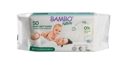 BAMBO Nature, Dětské vlhčené ubrousky biodegradabilní 50 ks