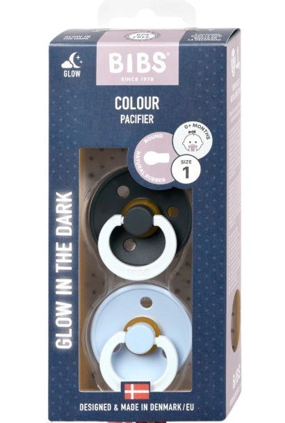 BIBS Colour Cumlíky z prírodného kaučuku - veľkosť 1, Iron nočný/Baby Blue nočný, 2 ks