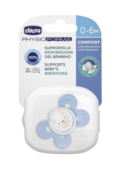Chicco Cumlík Physio Comfort silikónový chlapec - macko/bodky 0 - 6 m 2 ks