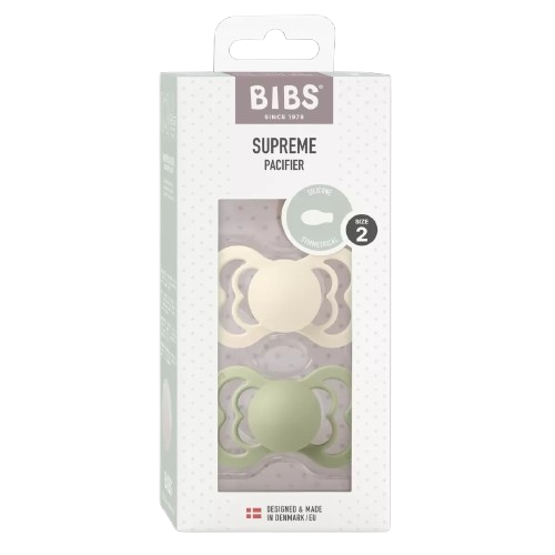 BIBS Ortodontické silikonové dudlíky Supreme, velikost 2, slonová kost/šalvěj 2 ks