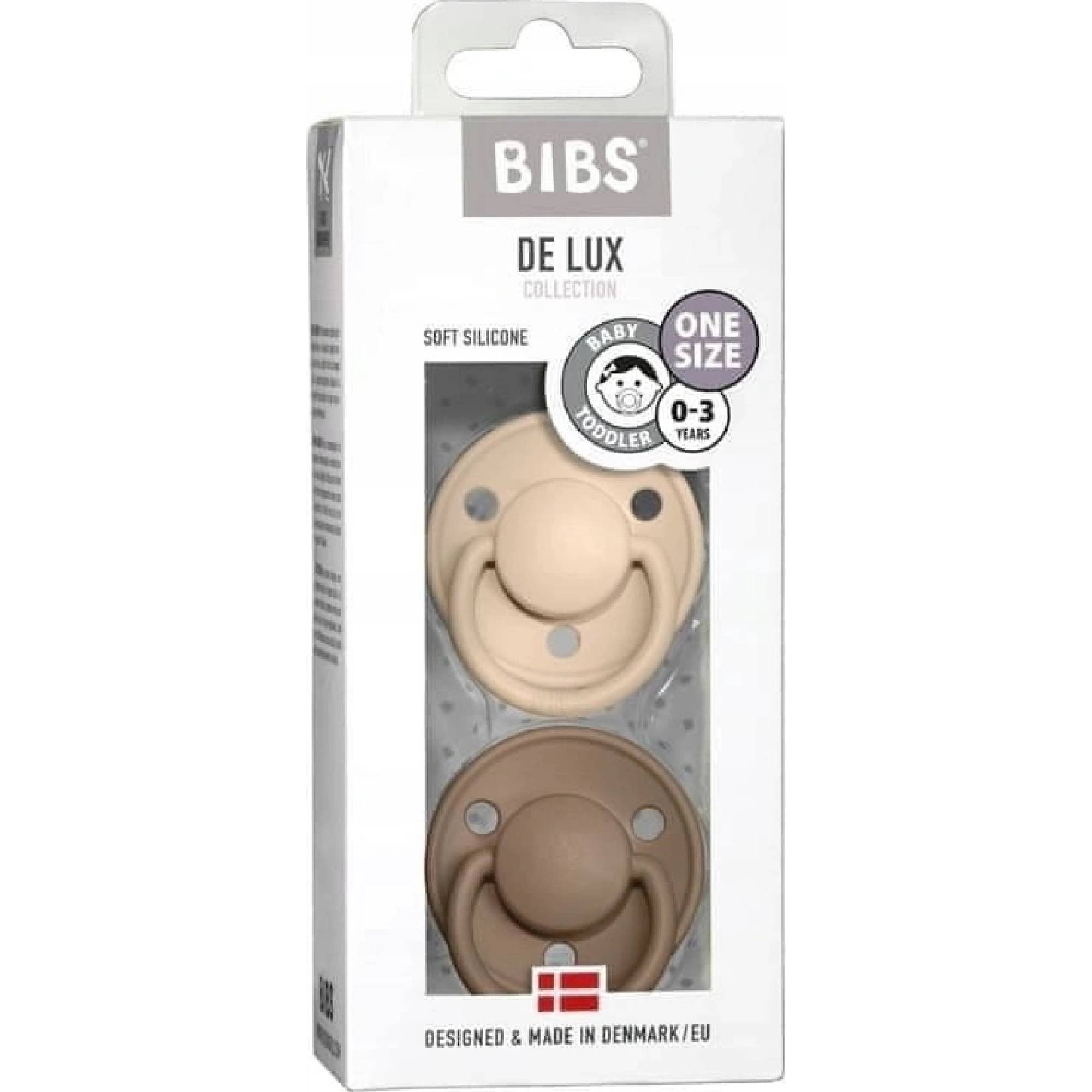 BIBS De Lux Silikonové dudlíky jedna velikost, vanilka/tmavý dub 0-36m 2 ks