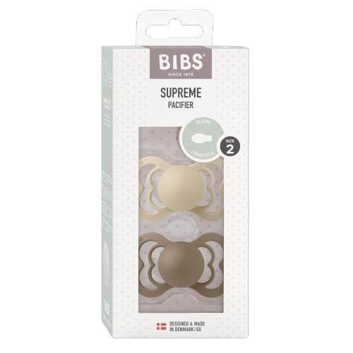 BIBS Supreme Ortodontické Dudlíky z přírodního kaučuku, velikost 2, Vanilla/Dark Oak 2 ks