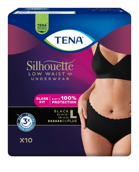 Fotografie TENA Silhouette Plus Black L inkontinenční kalhotky 10 ks