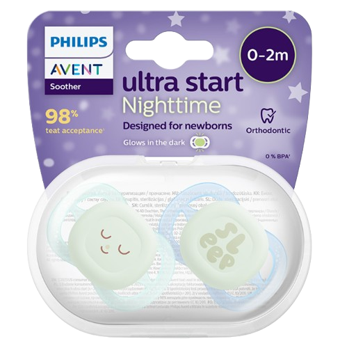 PHILIPS AVENT Šidítko Ultrastart noční 0-2m chlapec 2 ks
