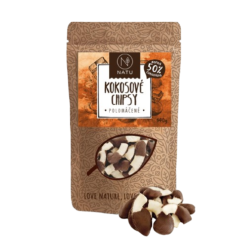 NATU Kokosové chipsy polomáčené 50% hořká čokoláda 140 g