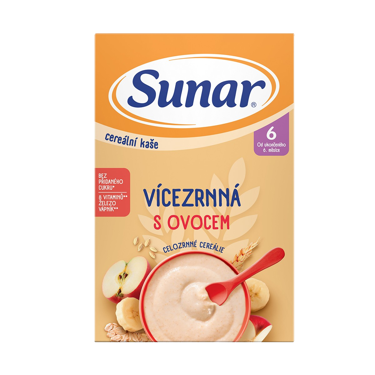 SUNAR Cereální kaše vícezrnná s ovocem od ukončení 6. měsíce 210 g