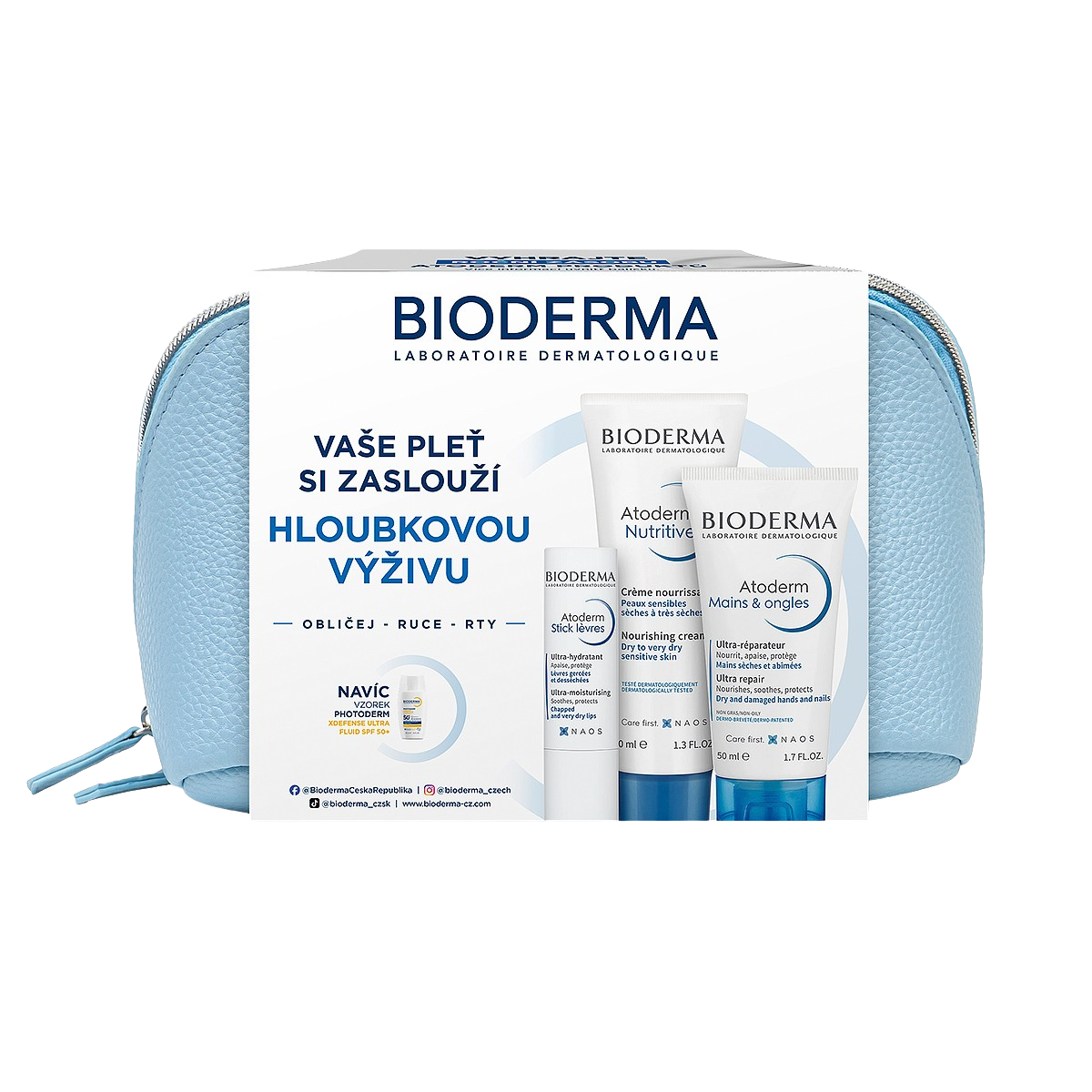 Bioderma Atoderm Bioderma Atoderm Nutritive denní krém pro suchou a citlivou pokožku 40 ml + Bioderma Atoderm krém na Ruce & Nehty krém na ruce pro velmi suchou citlivou a atopickou pokožku 50 ml + Bi