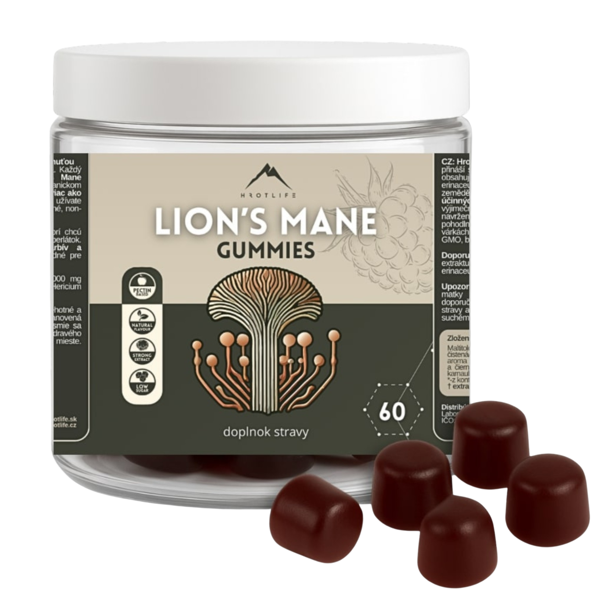 HROTLIFE Gumové bonbóny s výtažkem z Lion´s mane s malinovou příchutí 60 kapslí