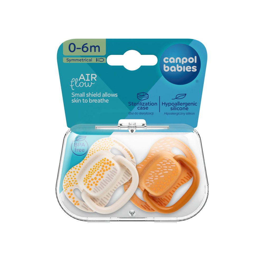 CANPOL BABIES Set symetrických silikonových dudlíků Mountains 0-6m, žlutý 2 ks