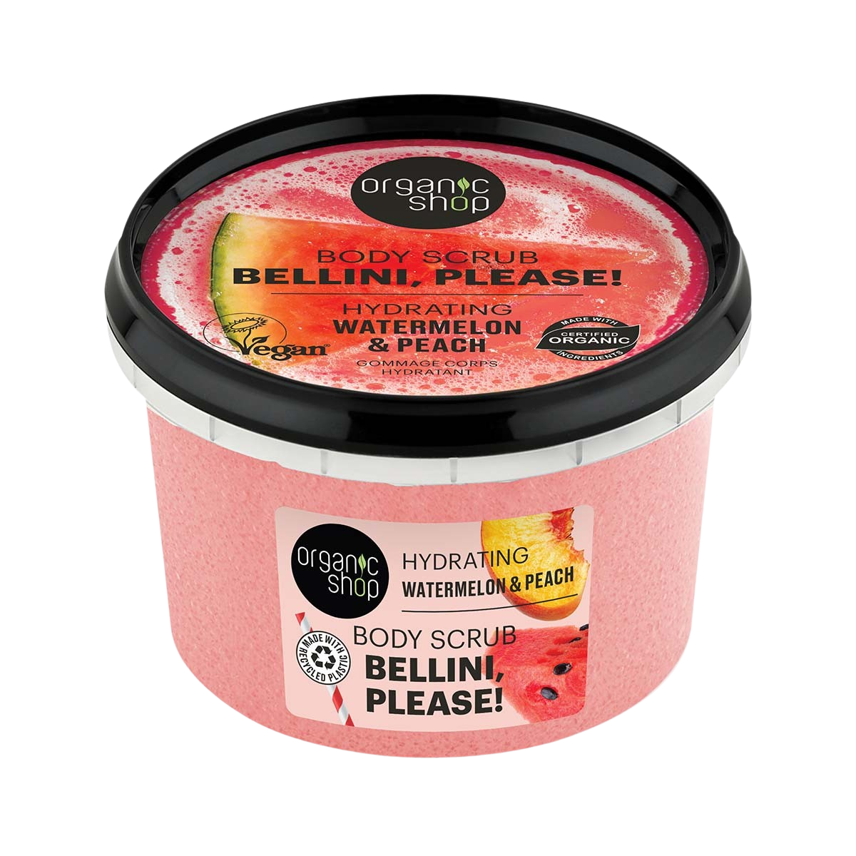 ORGANIC SHOP Hydratační tělový peeling Bellini, please! Vodní meloun a broskev 250 ml