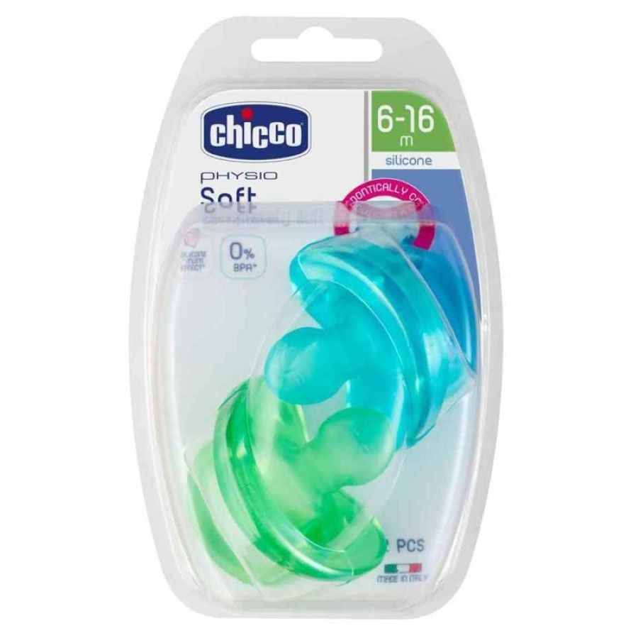 CHICCO Dudlík Physio Soft celosilikonový 6-16m chlapec, 2 ks
