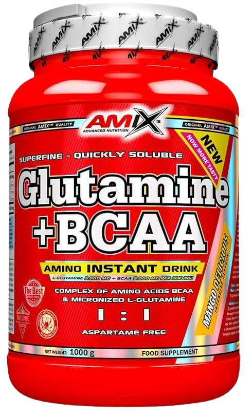 AMIX L-Glutamine + BCAA - powder, Pomeranč, 1000 g