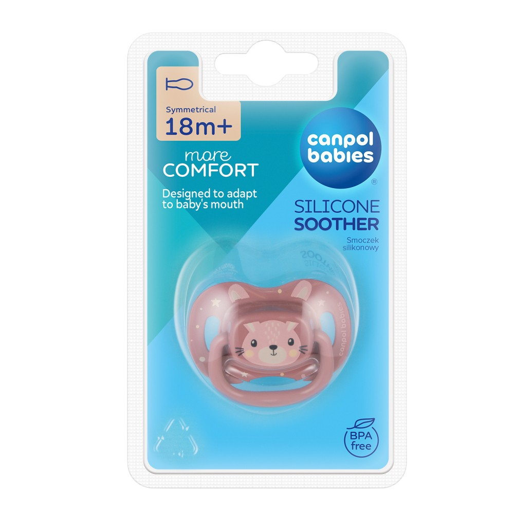 CANPOL BABIES Dudlík silikonový symetrický Cute animals 18m+ růžový