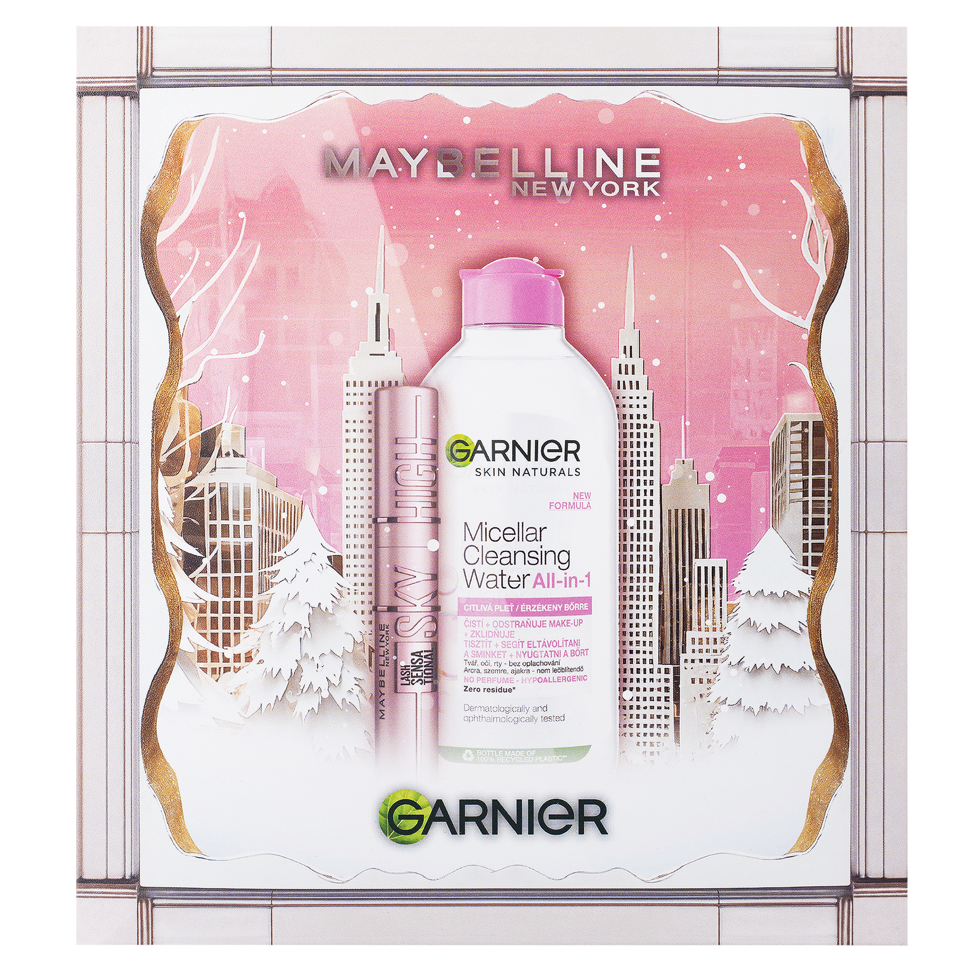 MAYBELLINE NEW YORK Sky High řasenka + Garnier micelární voda set Vánoční balíček 2025 2 ks