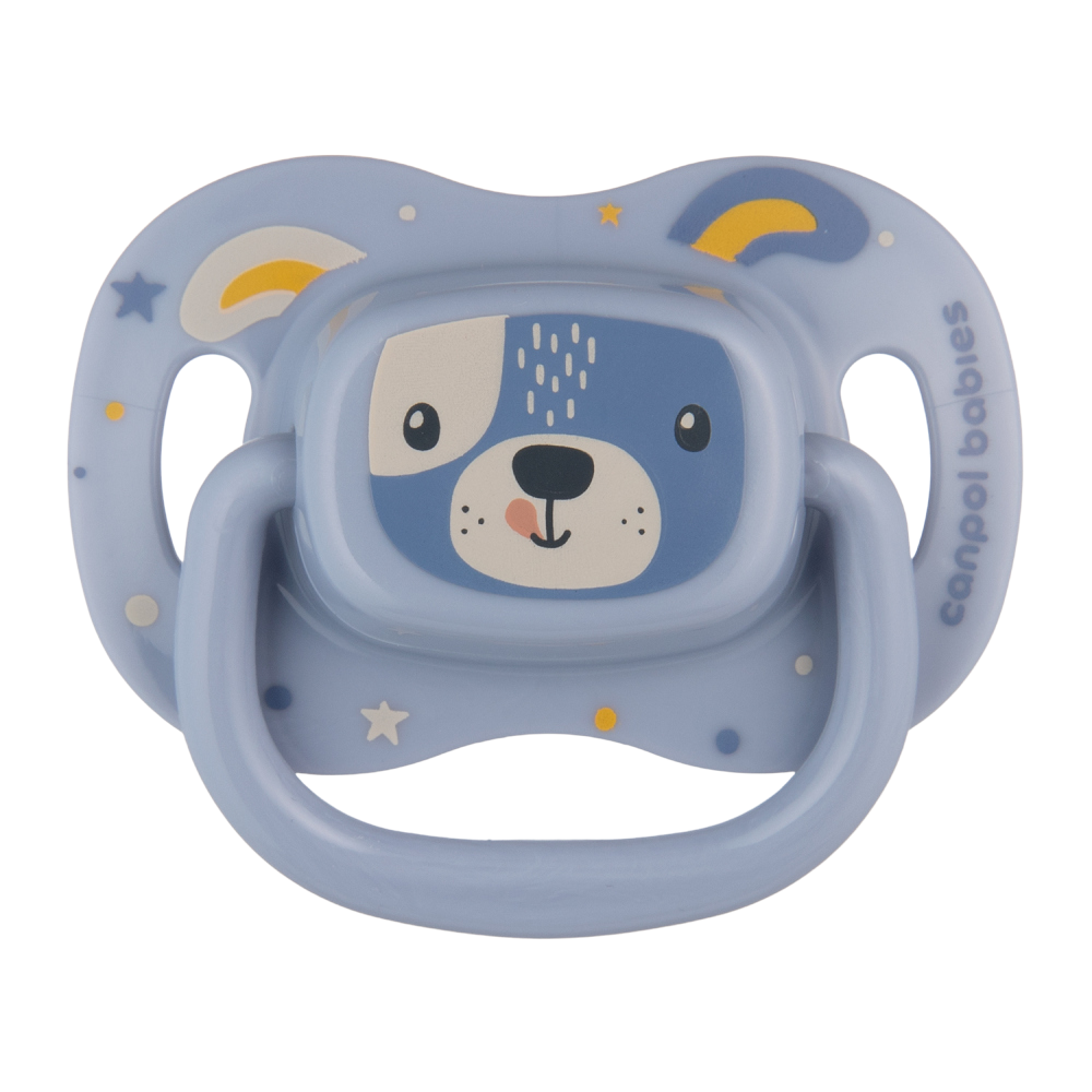CANPOL BABIES Dudlík silikonový symetrický Cute animals 6-18m modrý