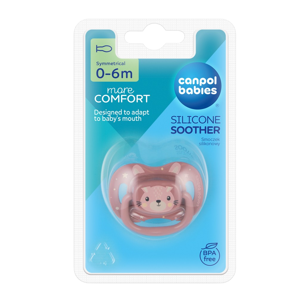 CANPOL BABIES Dudlík silikonový symetrický Cute animals 0-6m růžový