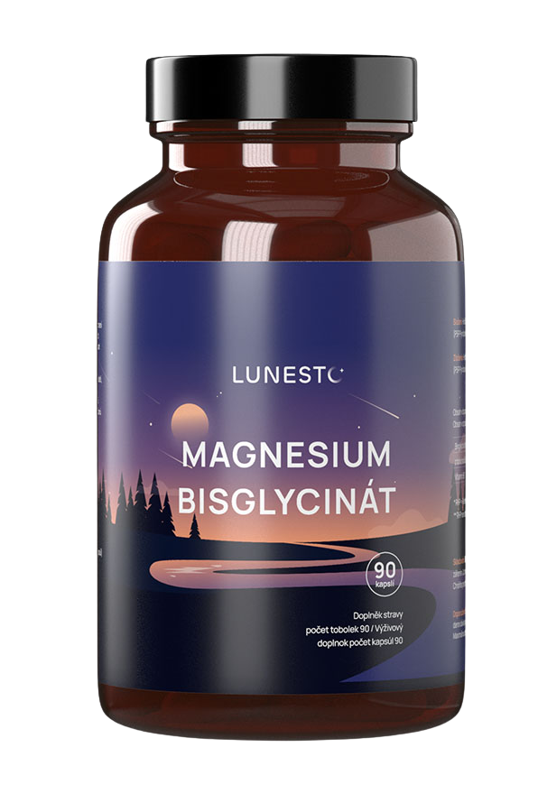 LUNESTO Magnesium Bisglycinát, 650 mg, Hořčík 130 mg & Vitamín B6, 90 kapslí