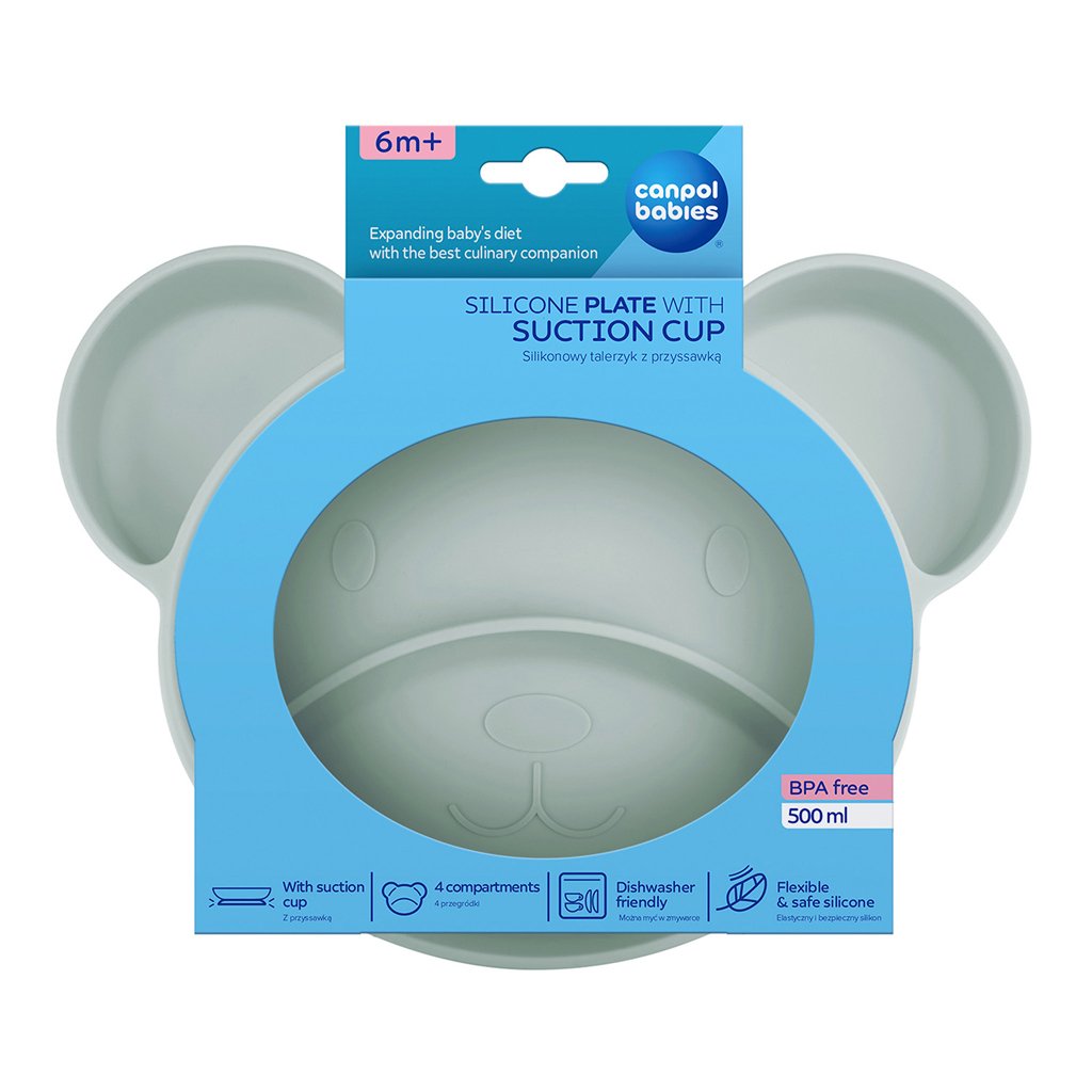CANPOL BABIES Tanier silikónový delený s prísavkou Medvedík zelený