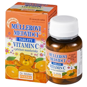 Dr.Muller Müllerovi medvídci tablety s příchutí mandarinky a vitaminem C, cucavé tablety 45 ks