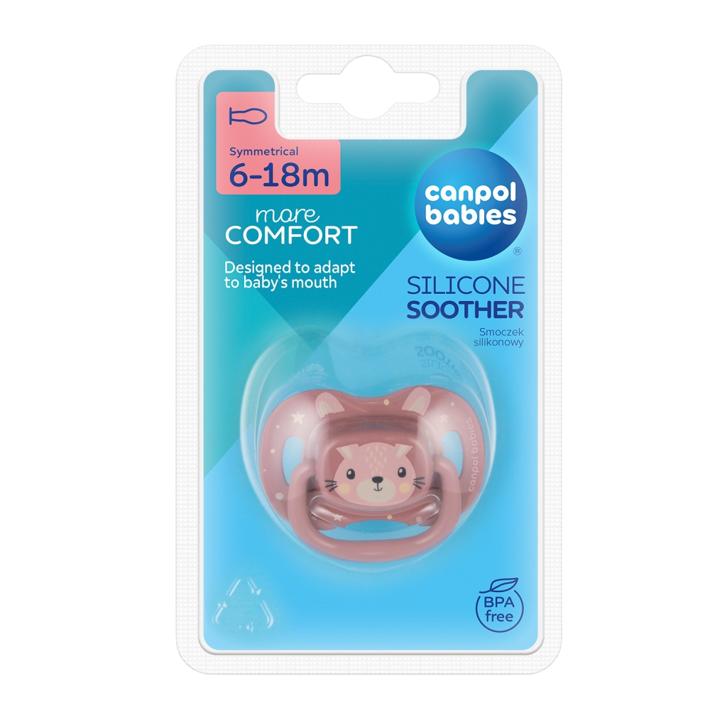 Fotografie CANPOL BABIES Dudlík silikonový symetrický Cute animals 6-18m růžový