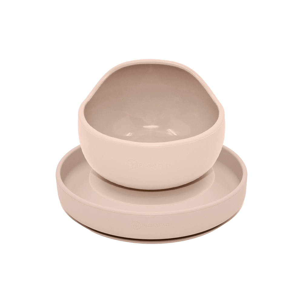 PETITE&MARS Set jídelní silikonový TAKE&MATCH talíř + miska Desert Sand 6m+ 2 ks