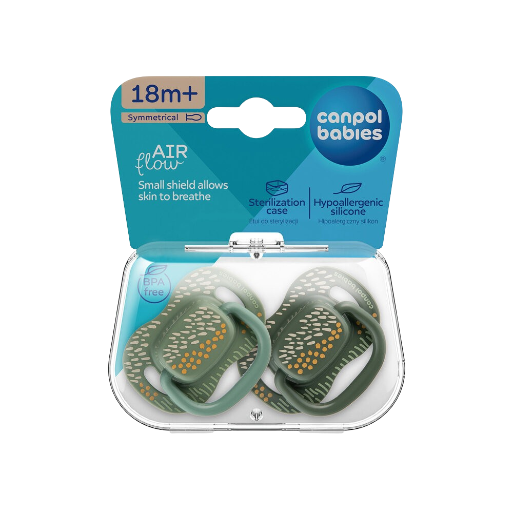 Fotografie CANPOL BABIES Set symetrických silikonových dudlíků Mountains 18m+ zelený 2 ks