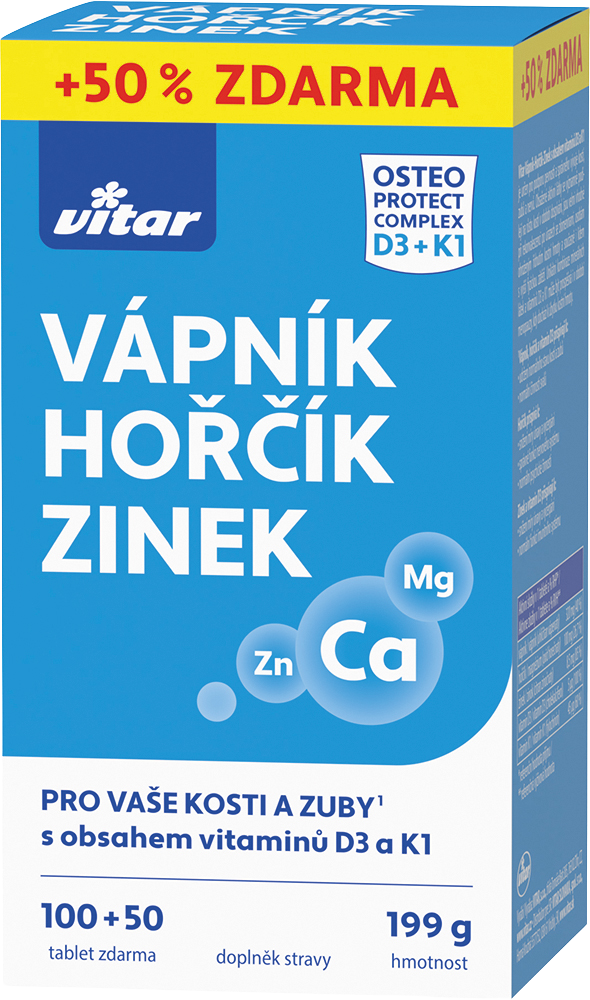 VITAR Vápník+hořčík+zinek+vitamín D3+K1 150 tablet