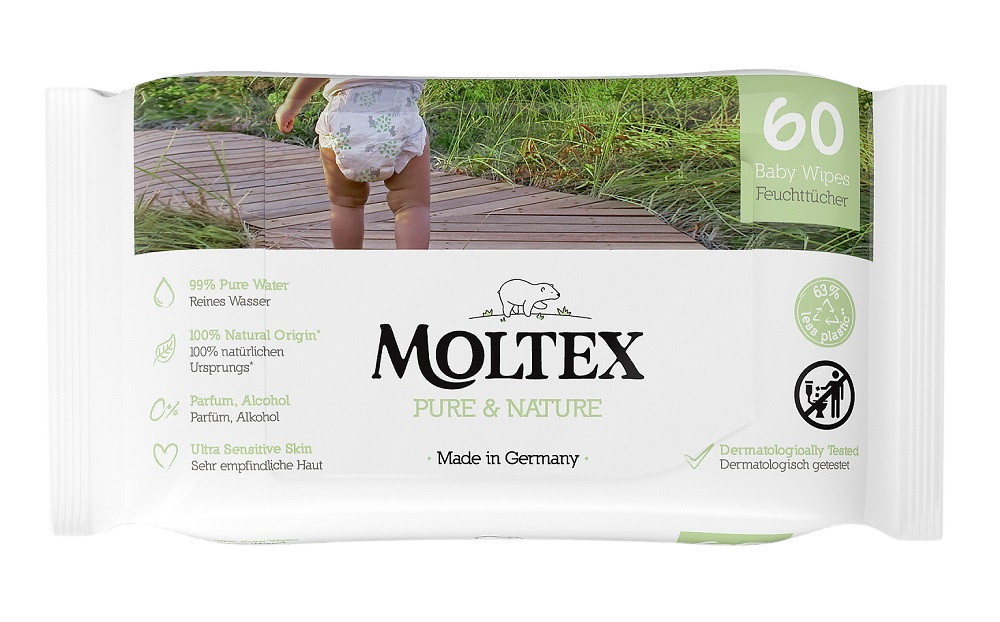 Moltex Pure & Nature EKO vlhčené ubrousky na bázi vody 60 ks