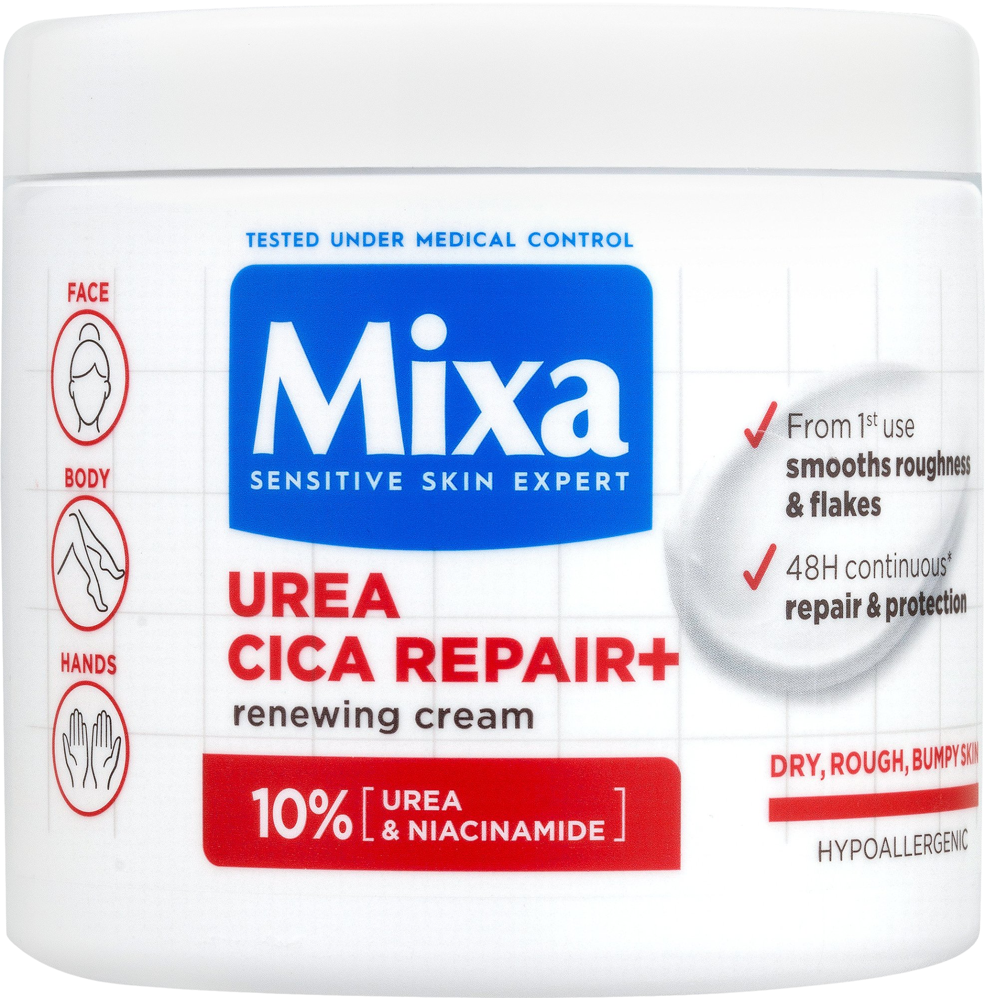 Mixa Urea Cica Repair+ regenerační tělová péče pro velmi suchou a hrubou pokožku, 400 ml
