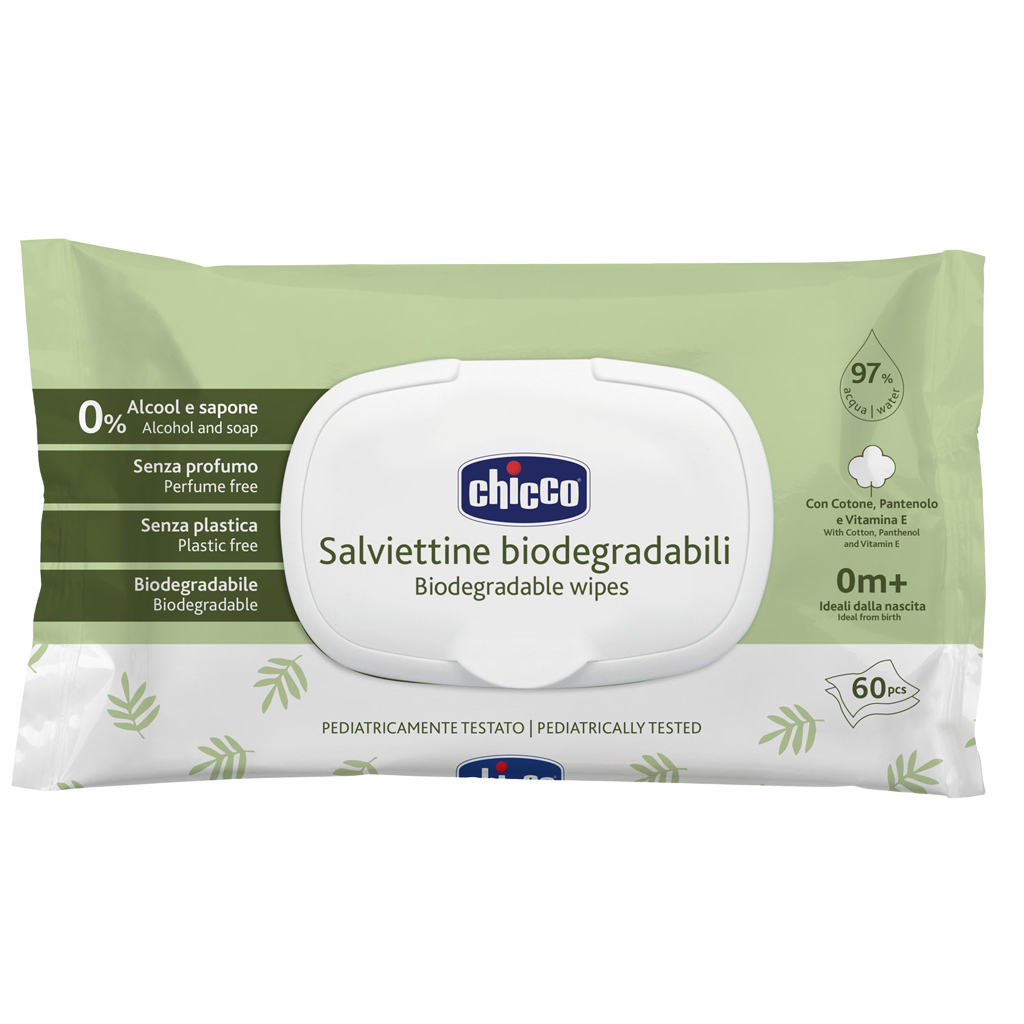 CHICCO Detské vlhčené obrúsky bez obsahu plastov 60 ks