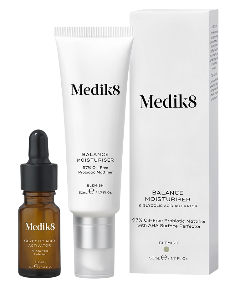 MEDIK8 Balance Moisturiser & Glycolic Acid Activator - Matující krém pro prevenci akné 50 ml + 10 ml 2 ks