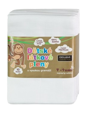 T-TOMI Látkové TETRA pleny, bílé 70 x 70 cm 10 ks