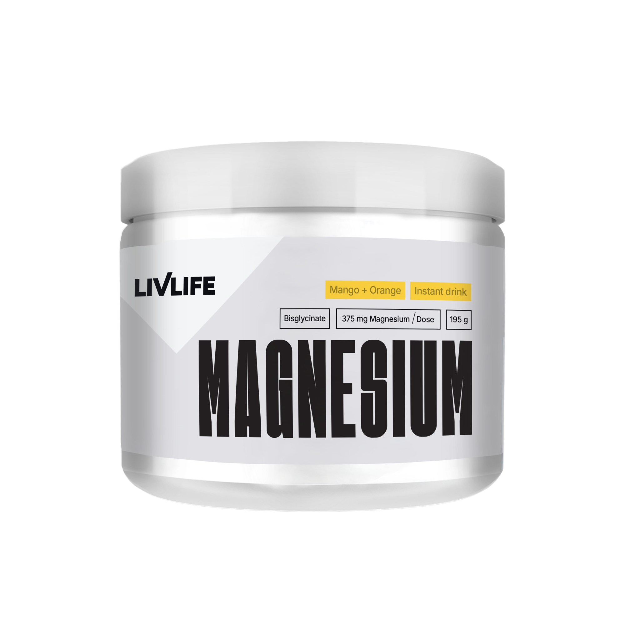 LivLife Magnesium Bisglycinate prášok na účinné doplnenie horčíka príchuť Mango Orange 195 g