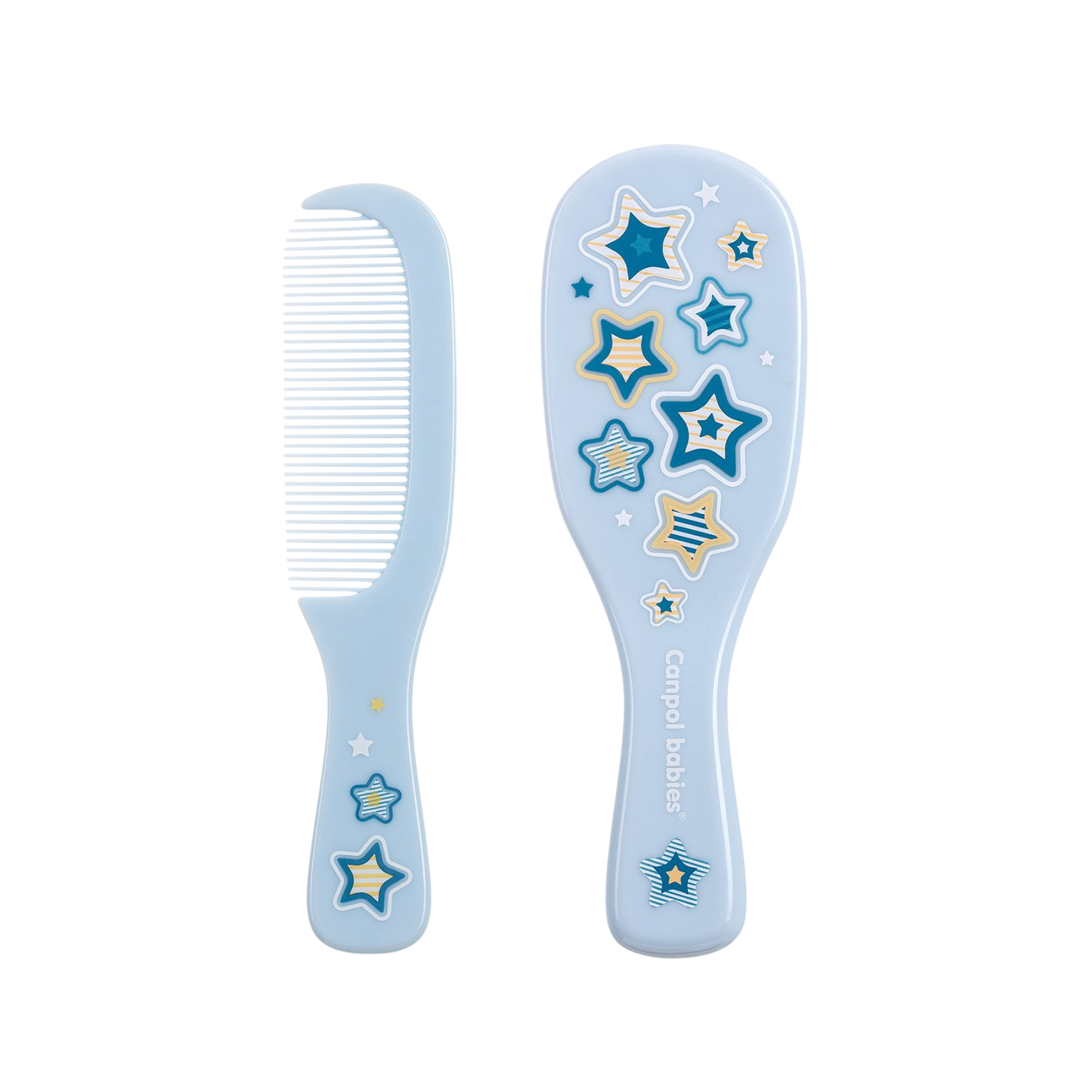 CANPOL BABIES Hřeben a kartáč přírodní měkký NEWBORN BABY modrý 2 ks