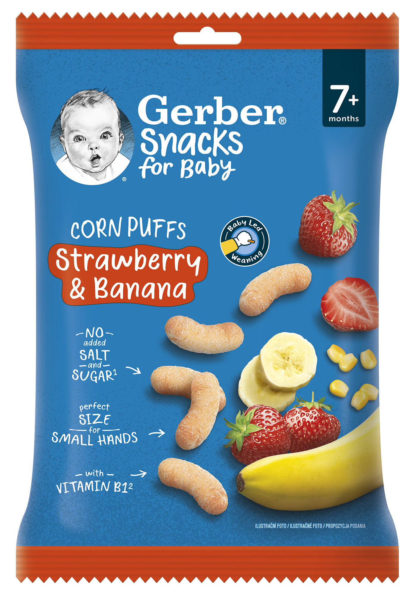 Gerber Snacks kukuřičné křupky jahoda a banán 28 g