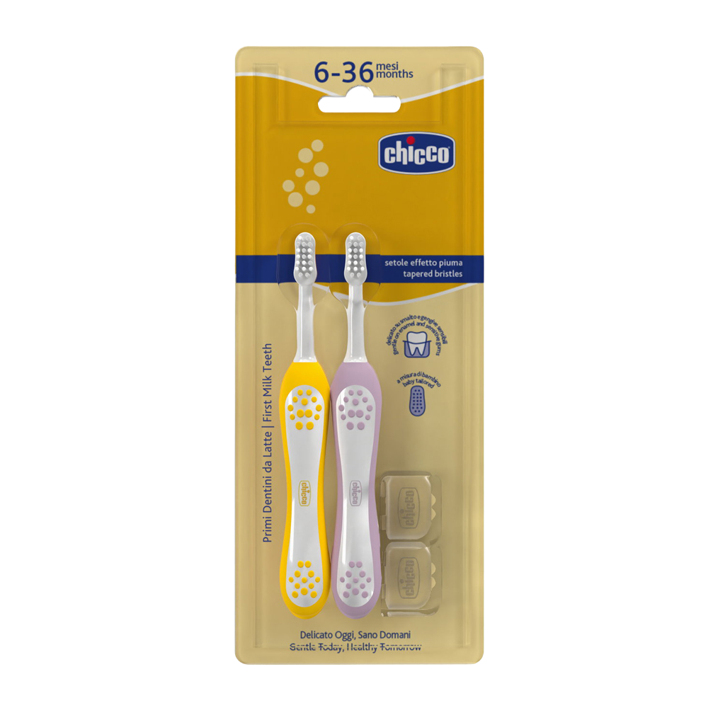 CHICCO Set zubních kartáčků pro děti Lilac-Mustard 6-36m, 2 ks