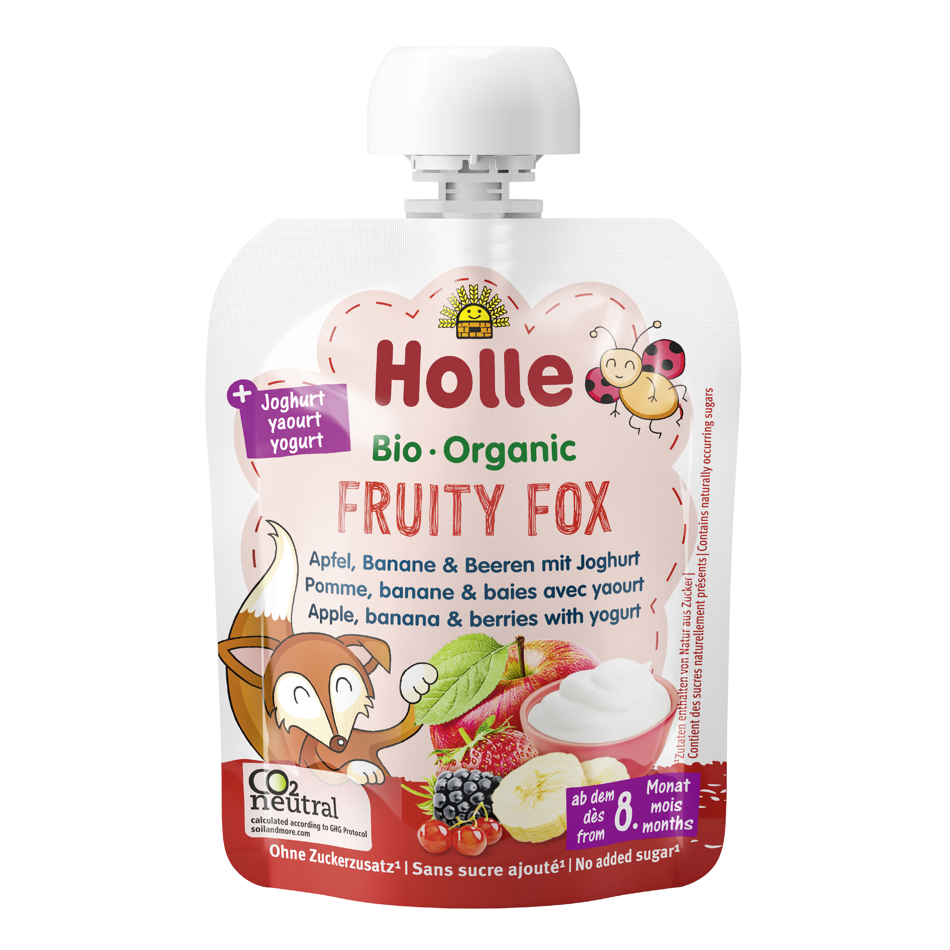 HOLLE Fruity Fox - bio dětské ovocné pyré s jogurtem 85 g