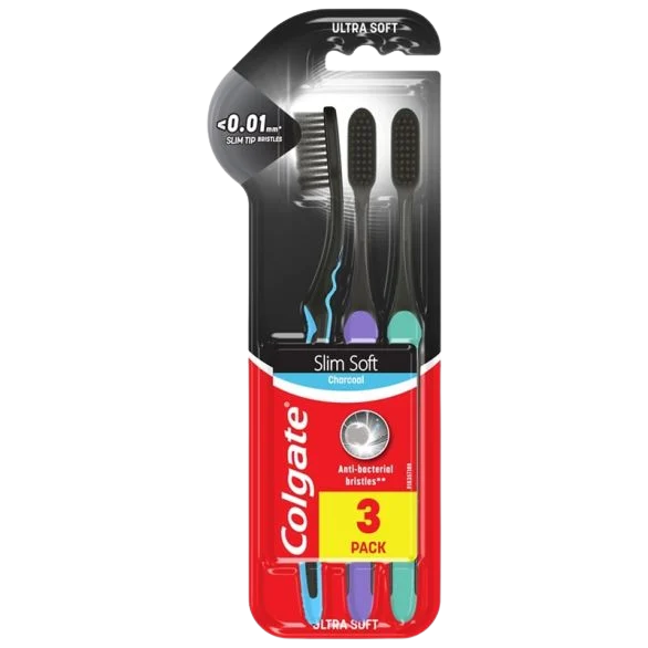 COLGATE Zubní kartáček Slim Soft Charcoal trio 3 ks