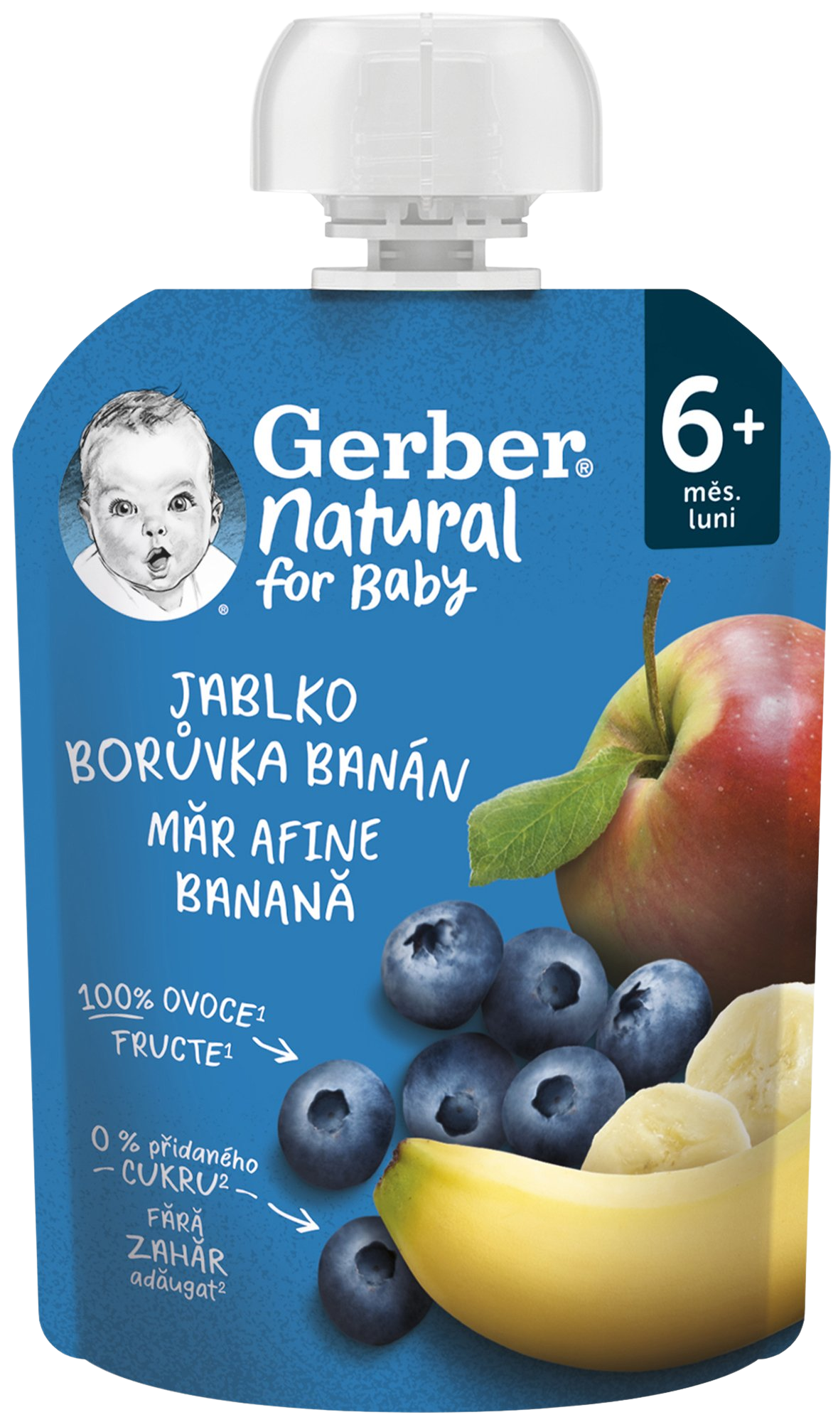 Gerber Natural kapsička jablko, borůvka a banán 90 g