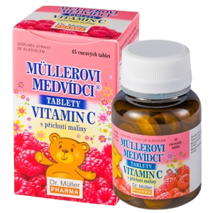 Dr.Muller Müllerovi medvídci s vitamín C a příchutí maliny, cucavé tablety 45 ks