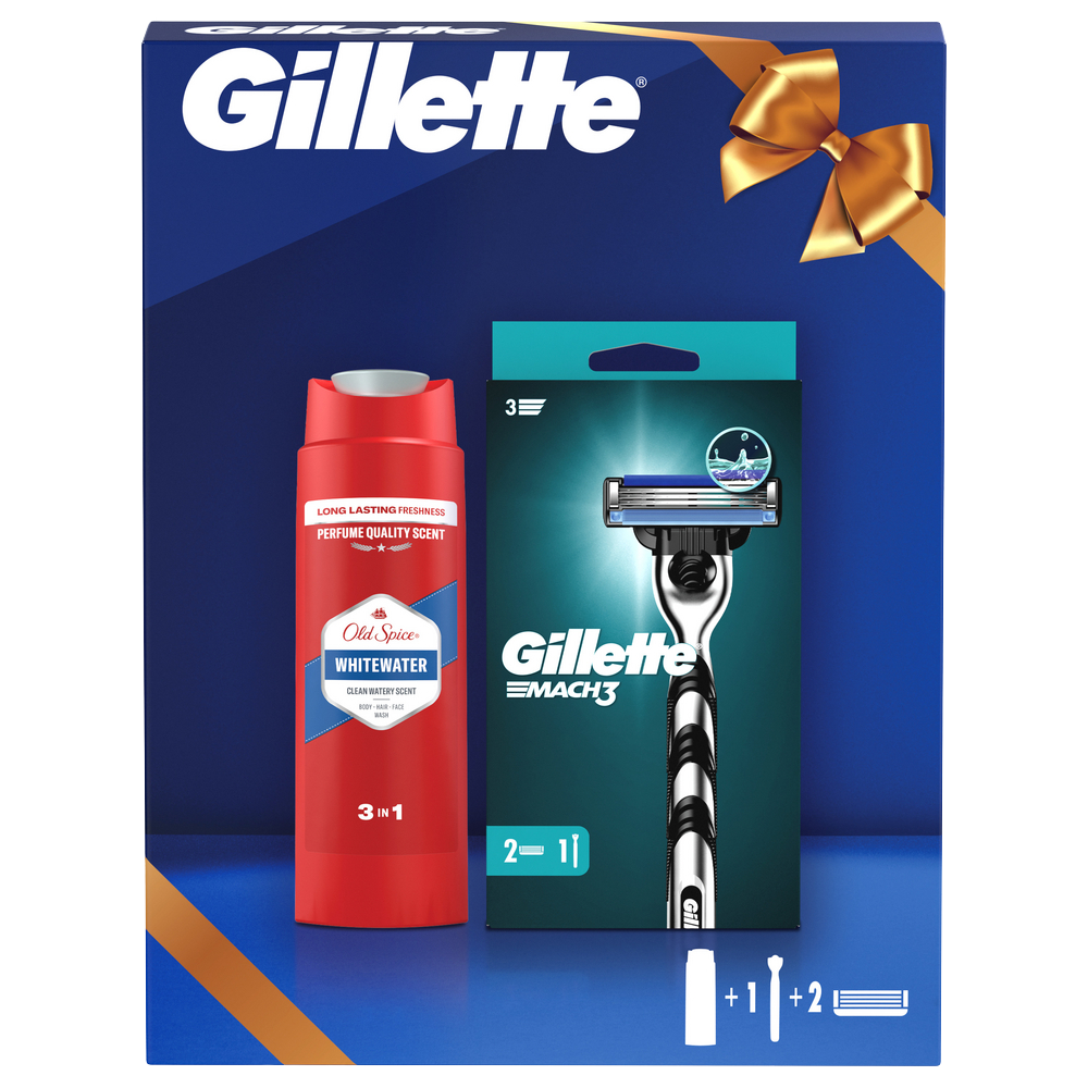 GILLETTE Dárková sada: Mach3 pánský holicí strojek + Old Spice Whitewater