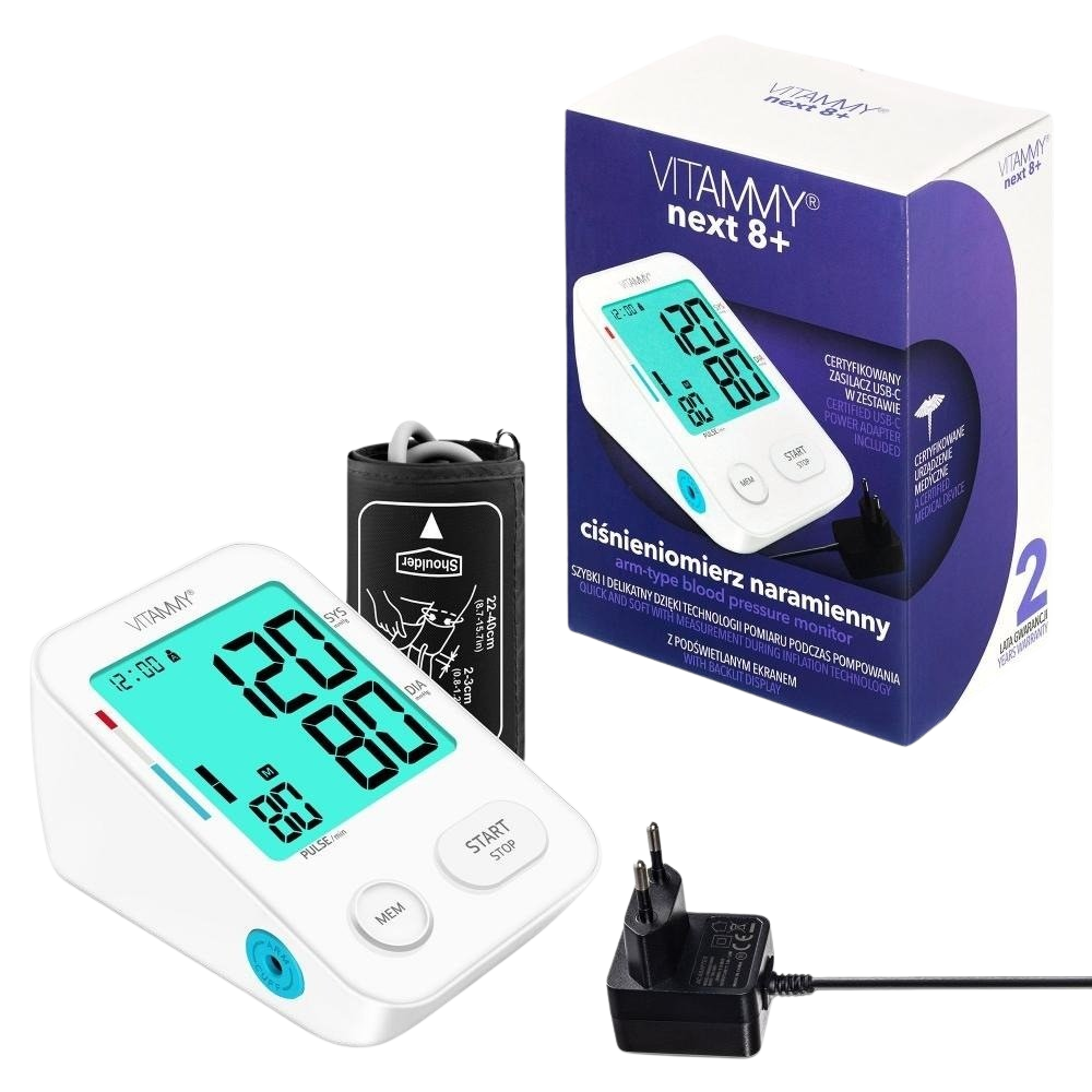 VITAMMY Next 8+ Ramenní tlakoměr s měřením při nafukování manžety a AC adaptérem