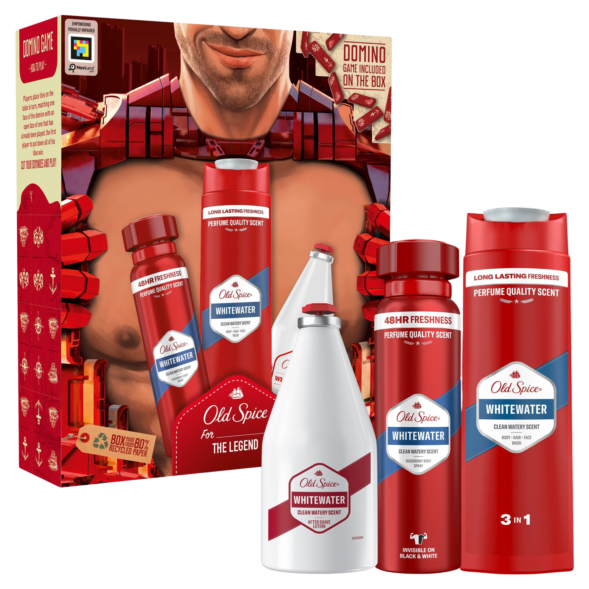 OLD SPICE Whitewater Ironman darčeková sada s deodorantom v spreji 150ml, sprchovým gélom 250ml a vodou po holení 100ml